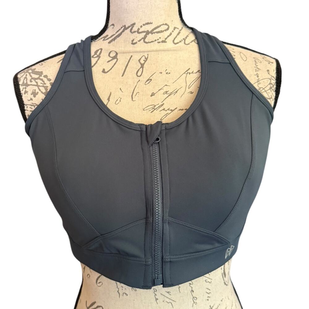 Yvette Gray Zipper Front Racerback Sports Bra Size XL